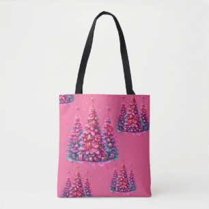 Pink Christmas Tree Trendy Preppy Aesthetic Tote Bag