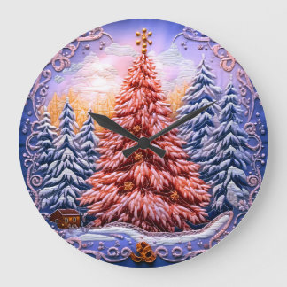 Pink Christmas Tree Wall Clock