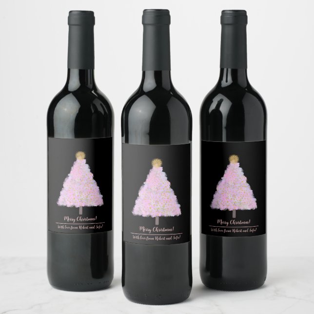 Pink christmas tree wine label (Bottles)