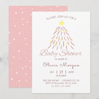 Pink Christmas Tree Winter Girl Baby Shower Invitation