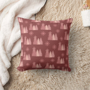 Pink Christmas Tree With Snowflakes Pattern Throw Pillow