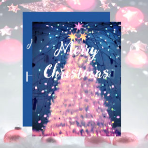 Pink Christmas Tree with Sparkling lights Holiday  Card