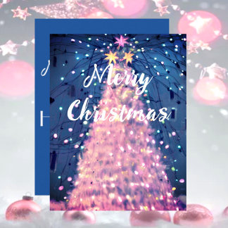 Pink Christmas Tree with Sparkling lights Holiday  Card