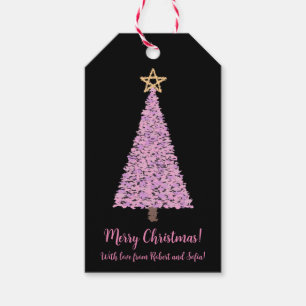Pink christmas tree with star gift tags