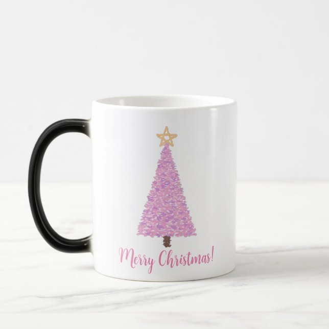 Pink christmas tree with  star magic mug (Left)