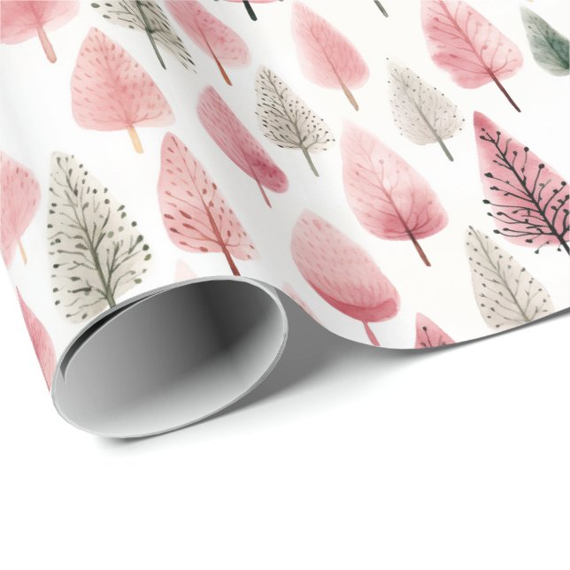 Pink Christmas Tree Wrapping Paper (Roll Corner)