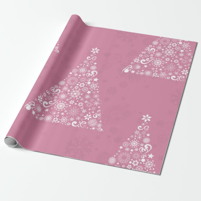 pink christmas tree wrapping paper (Unrolled)