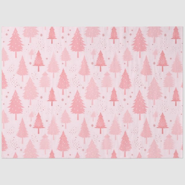 Pink Christmas Trees and Stars Christmas Tissue Paper (Front)