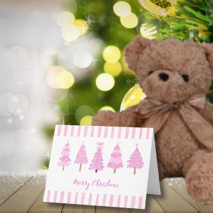Pink Christmas Trees Blank Note Cards