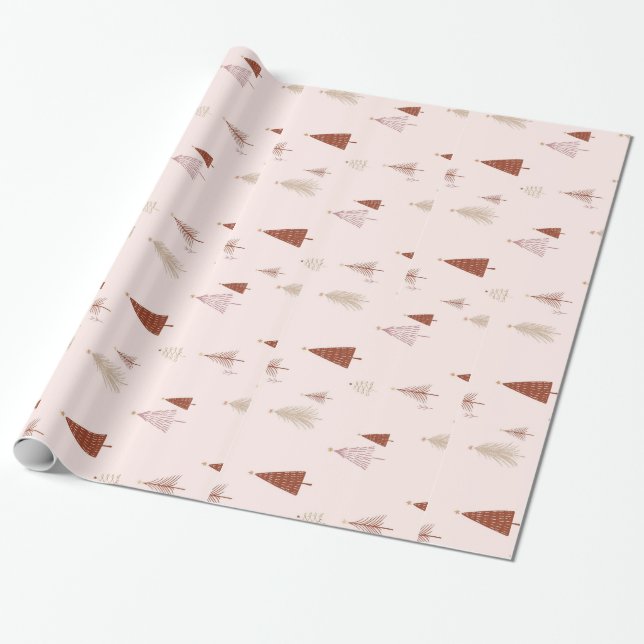 Pink Christmas Trees Christmas Wrapping Paper (Unrolled)