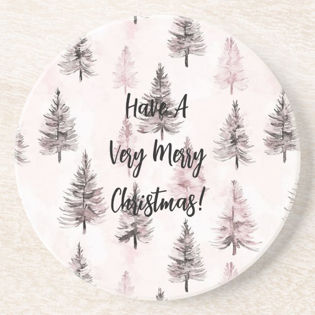Pink Christmas Trees Coaster (Front)