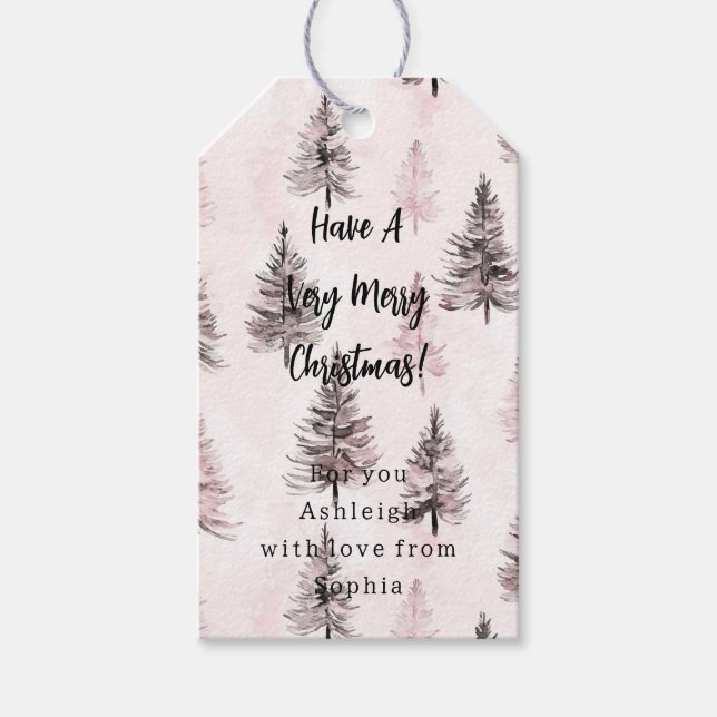 Pink Christmas Trees Gift Tags (Front)
