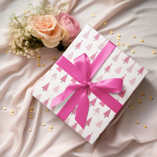 Pink Christmas Trees Modern Pattern Wrapping Paper