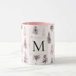 Pink Christmas Trees Monogram Mug