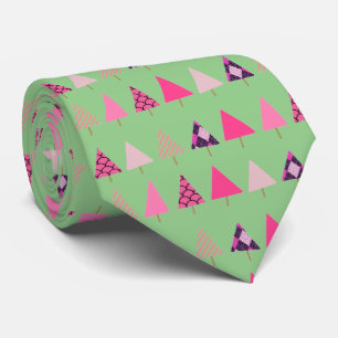 Pink Christmas Trees on Mint Green Christmas Party Tie