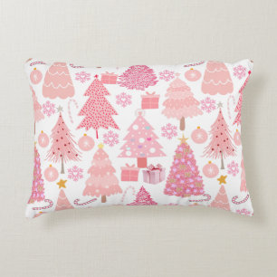 Pink Christmas Trees Pattern Accent Pillow