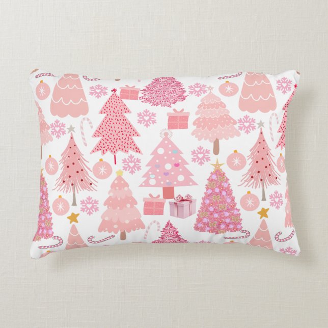 Pink Christmas Trees Pattern Accent Pillow (Front)