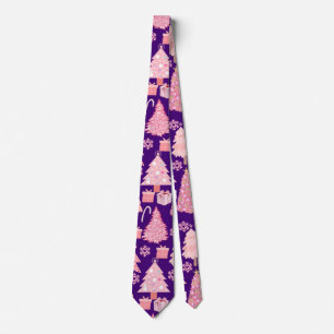 Pink Christmas Trees Pattern D Purple BG Tie
