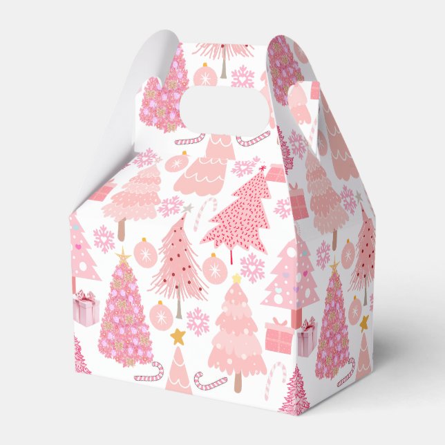 Pink Christmas Trees Pattern Favor Box (Front Side)