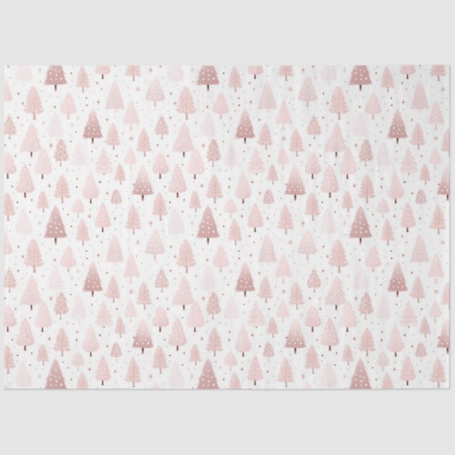 Pink Christmas Trees Stars Christmas Tissue Paper (Front)