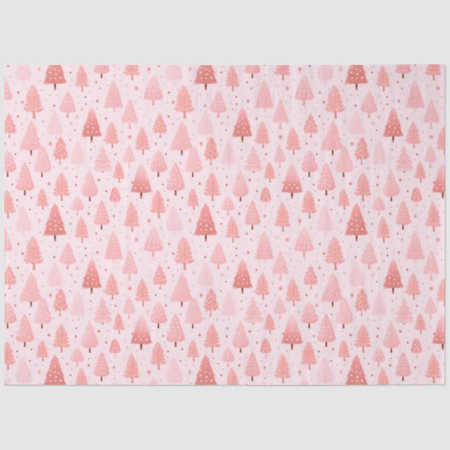 Pink Christmas Trees Stars Christmas Tissue Paper (Front)