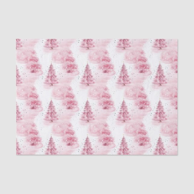 Pink Christmas Trees Tissue Paper (Front)