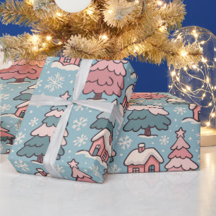 Pink Christmas Trees Wrapping Paper