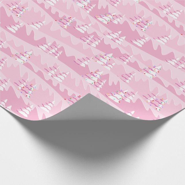 Pink Christmas Trees Wrapping Paper (Corner)