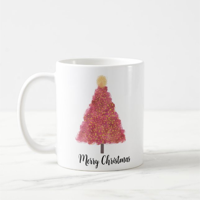 Pink christmas treewith glitter  coffee mug (Left)