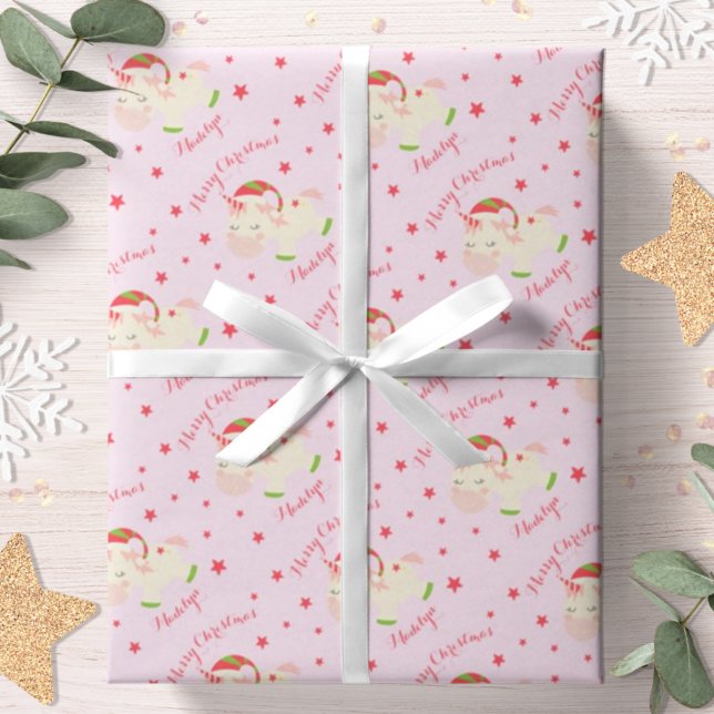 Pink Christmas Unicorn Holiday Personalized Wrapping Paper (Creator Uploaded)
