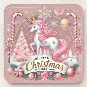 Pink Christmas Wonderland Unicorn Coaster