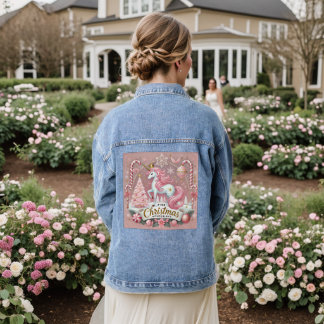 Pink Christmas Wonderland Unicorn Denim Jacket
