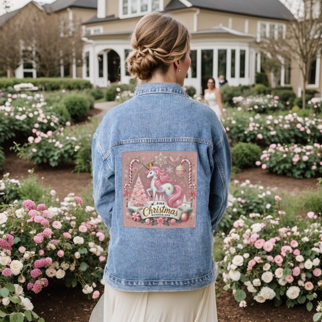 Pink Christmas Wonderland Unicorn Denim Jacket (Wedding Back)
