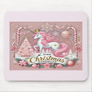 Pink Christmas Wonderland Unicorn Mouse Pad