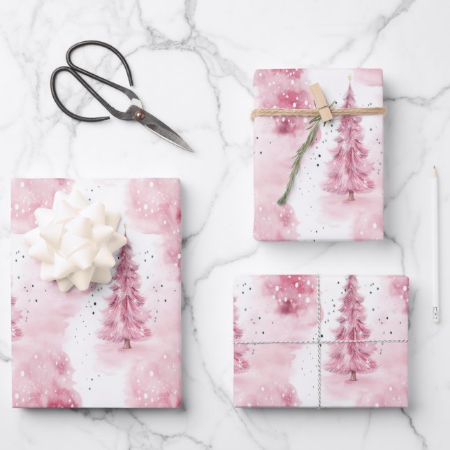 Pink Christmas wrapping paper for gifts (Front)