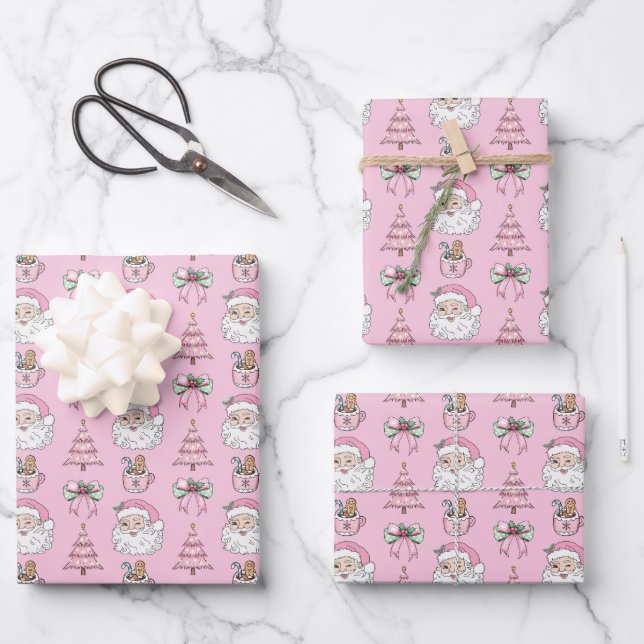 Pink Christmas Wrapping Paper Sheet (Front)