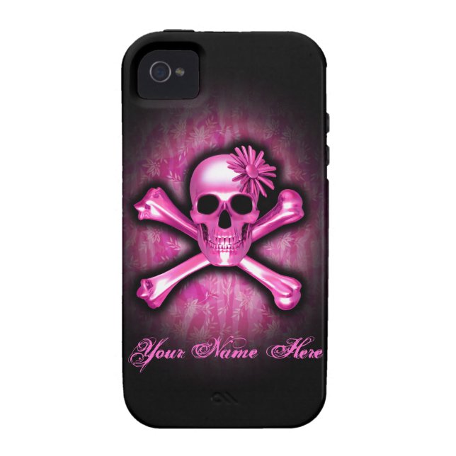 Pink Chrome Skull and Crossbones iPhone 4 Case (Back)