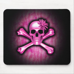 Pink Chrome Skull and Crossbones Mouse Pad