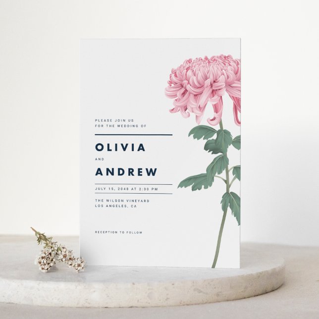 Pink Chrysanthemum Botanical Wedding Invitation (Creator Uploaded)
