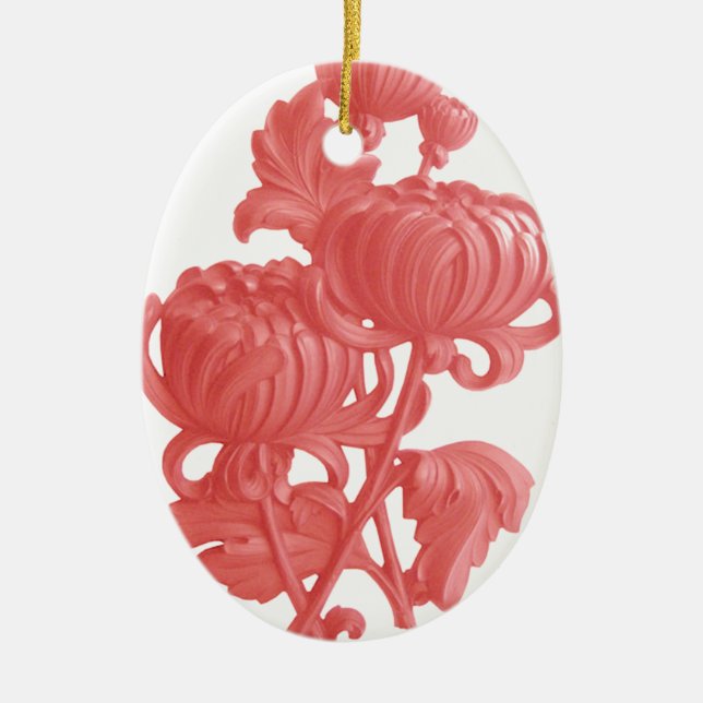Pink Chrysanthemum Ceramic Ornament (Front)