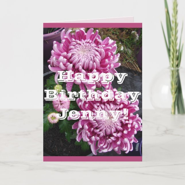 Pink Chrysanthemum flowers floral Birthday Card (Front)