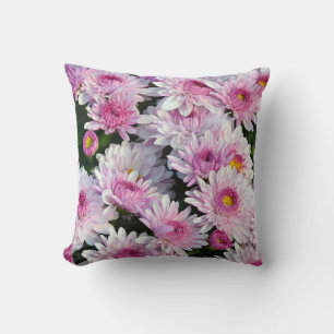 Pink chrysanthemum flowers throw pillow