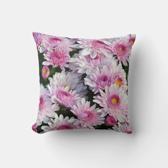 Pink chrysanthemum flowers throw pillow (Front)