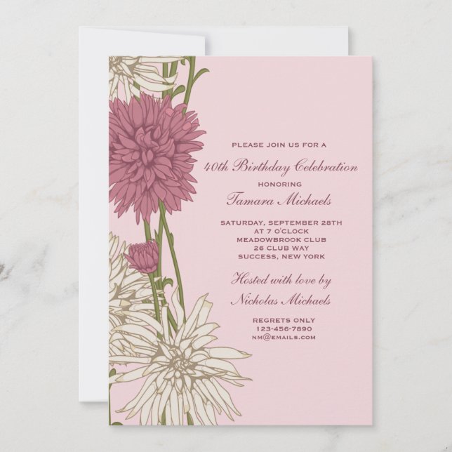 Pink Chrysanthemum Invitation (Front)