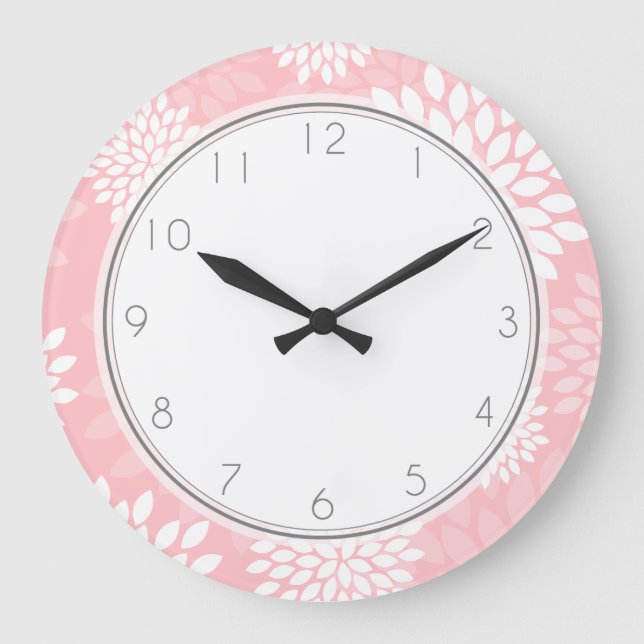 Pink Chrysanthemums Floral Pattern Large Clock (Front)