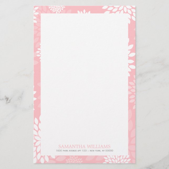 Pink Chrysanthemums Floral Pattern Stationery (Front)