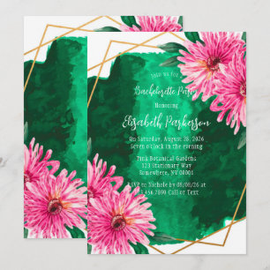 Pink Chrysanthemums Geometric Bachelorette Party Invitation