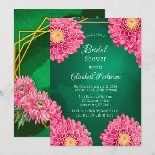Pink Chrysanthemums Geometric Bridal Shower Invitation