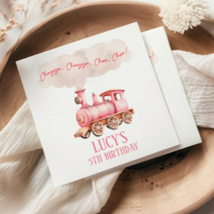 Pink Chugga Choo Choo Vintage Train Birthday Party Napkin