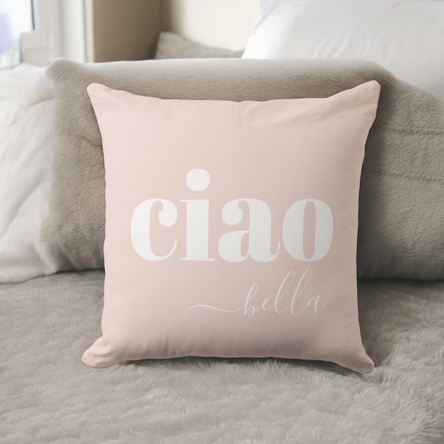 Pink Ciao Bella Hello Beautiful Modern Typography Throw Pillow (Creator Uploaded)